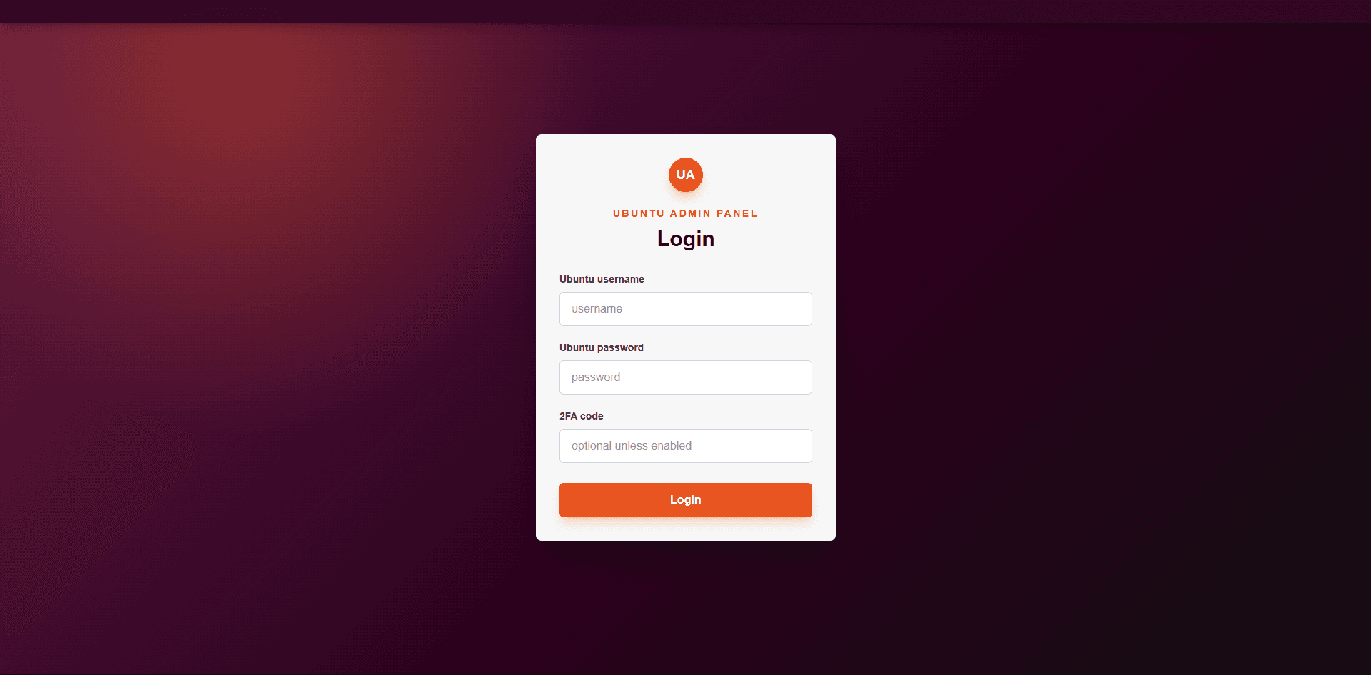 AdminPannelUbuntu Login screen